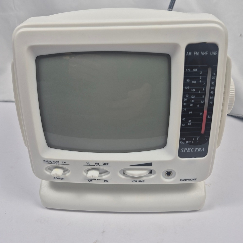 Vintage Spectra 5" Portable B&W TV AM/FM Radio 52-BWR-W Tested Works Retro READ